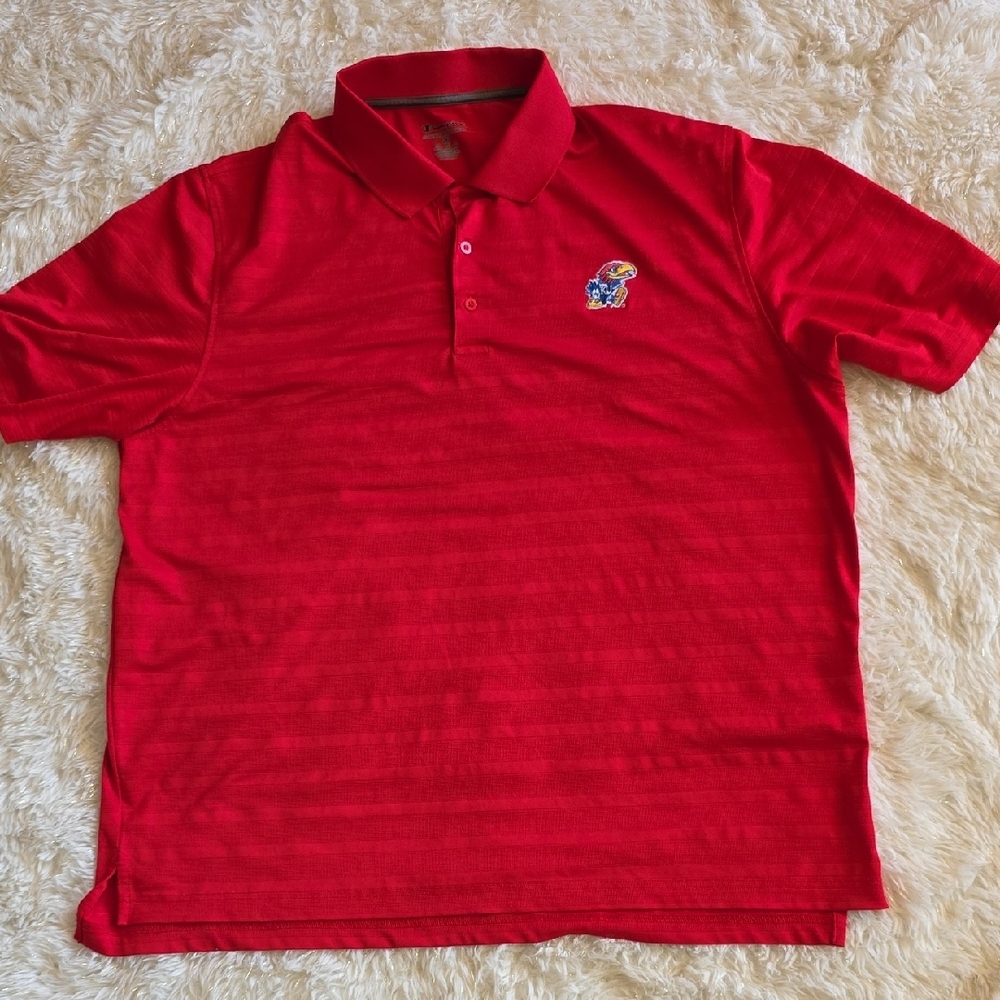 Champion Kansas Jayhawks NCAA‎ Red Performance Polo Shirt Men's 2XL